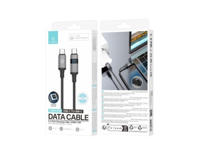 Techancy Cabo USB-C para USB-C TB1801, 100W, 1.5m Preto, Tela LED de Potência, Conector de AlumInio, Techancy Cabo USB-C para USB-C TB1801, 100W, 1.5m Preto, Tela LED de Potência, Conector de AlumInio,