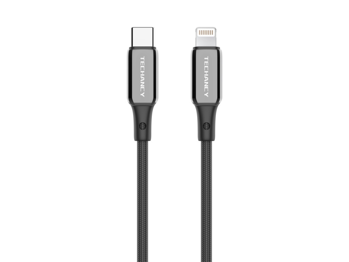Techancy Cabo USB-C para Lightning TB1802, 27W, 1m Preto, Conector de AlumInio, Design Antiderrapant