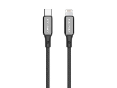 Cable USB-C a Lightning Techancy TB1802, 27 W, 1 m, negro, conector de aluminio, diseño antides