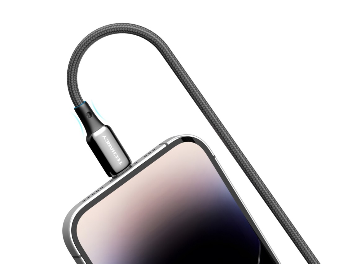 Techancy Cabo USB-C para Lightning TB1802, 27W, 1m Preto, Conector de AlumInio, Design Antiderrapant