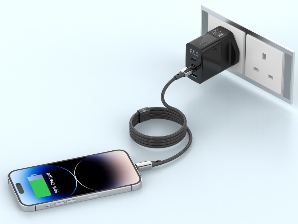 Techancy Cabo USB-C para Lightning TB1802, 27W, 1m Preto, Conector de AlumInio, Design Antiderrapant