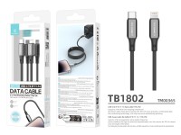 Techancy Cabo USB-C para Lightning TB1802, 27W, 1m Preto, Conector de AlumInio, Design Antiderrapant Techancy Cabo USB-C para Lightning TB1802, 27W, 1m Preto, Conector de AlumInio, Design Antiderrapant