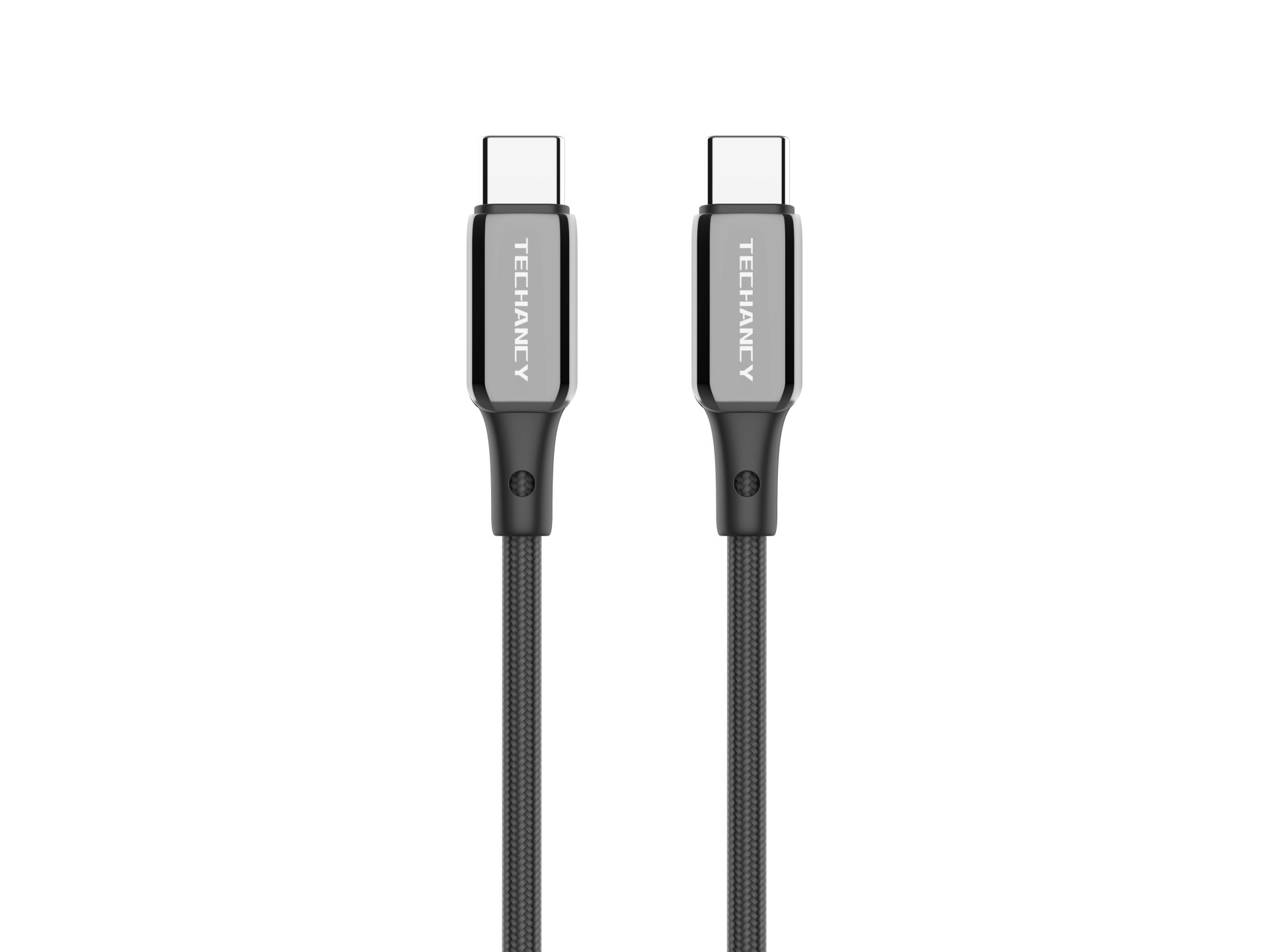 Techancy Cabo USB-C para USB-C TB1802, 60W, 1m Preto, Conector de AlumInio, Design Antiderrapante, T