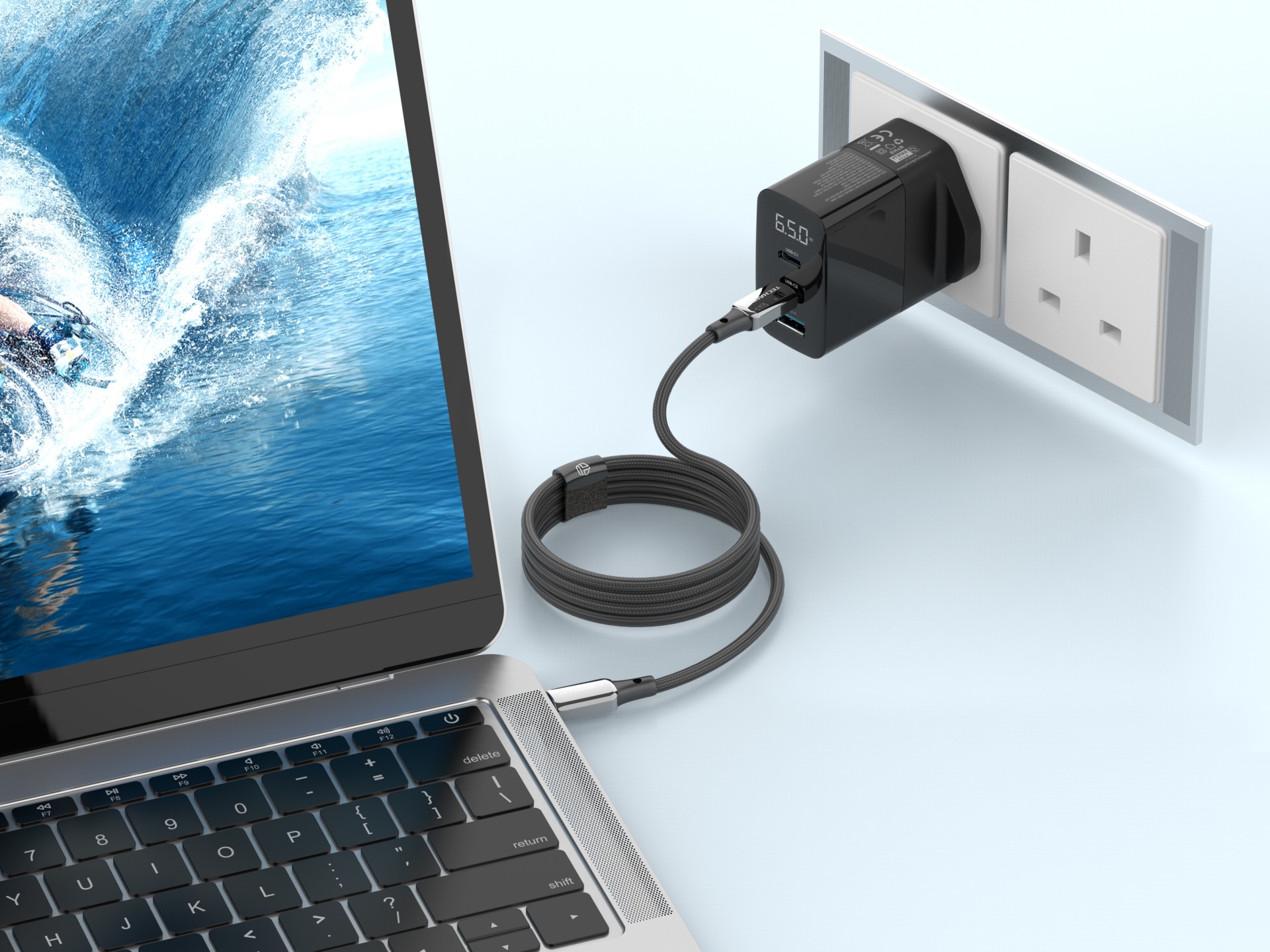Techancy Cabo USB-C para USB-C TB1802, 60W, 1m Preto, Conector de AlumInio, Design Antiderrapante, T