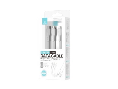 Techancy Cabo 3 em 1 TB1742, 2.4A, 1m Branco, USB-C/Micro/Lightning, CompatIvel com Dispositivos Div