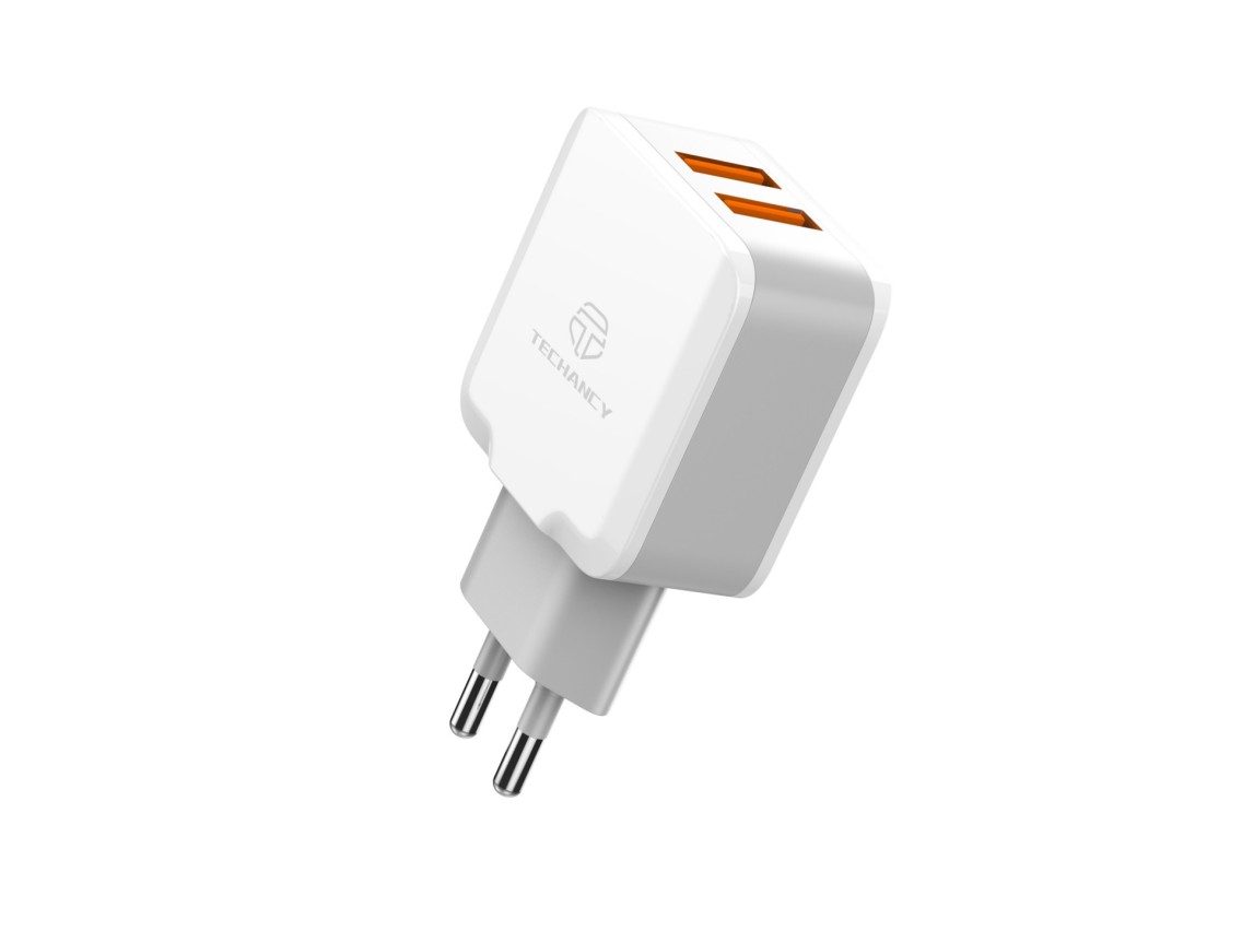 Techancy Carregador De Parede Com Duas Portas Usb 2.4A Branco TA2754 Para Carregamento Rápido De Sma