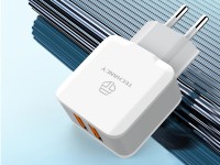 Techancy Wall Charger with Two USB Ports 2.4A White TA2754 for Fast Charging of Smartphones and Tabl