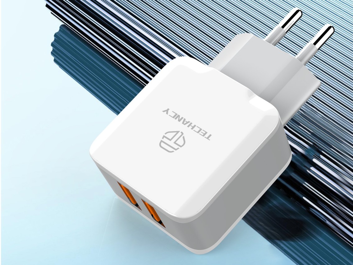 Techancy Carregador De Parede Com Duas Portas Usb 2.4A Branco TA2754 Para Carregamento Rápido De Sma