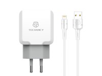 Techancy Carregador De Parede De Porta Usb Dupla 2.4A Branco TA2755 Com Conjunto De Cabos Usb-Lightn