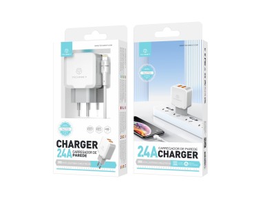 Techancy 2.4A Dual USB Port Wall Charger White TA2755 with 1m USB-Lightning Cable Set Techancy 2.4A Dual USB Port Wall Charger White TA2755 with 1m USB-Lightning Cable Set