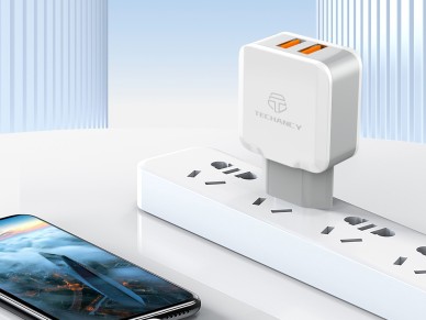 Cargador de pared Techancy de 2,4 A con dos puertos USB, blanco TA2757, con cable USB tipo C de 1 m