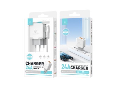 Cargador de pared Techancy de 2,4 A con dos puertos USB, blanco TA2757, con cable USB tipo C de 1 m