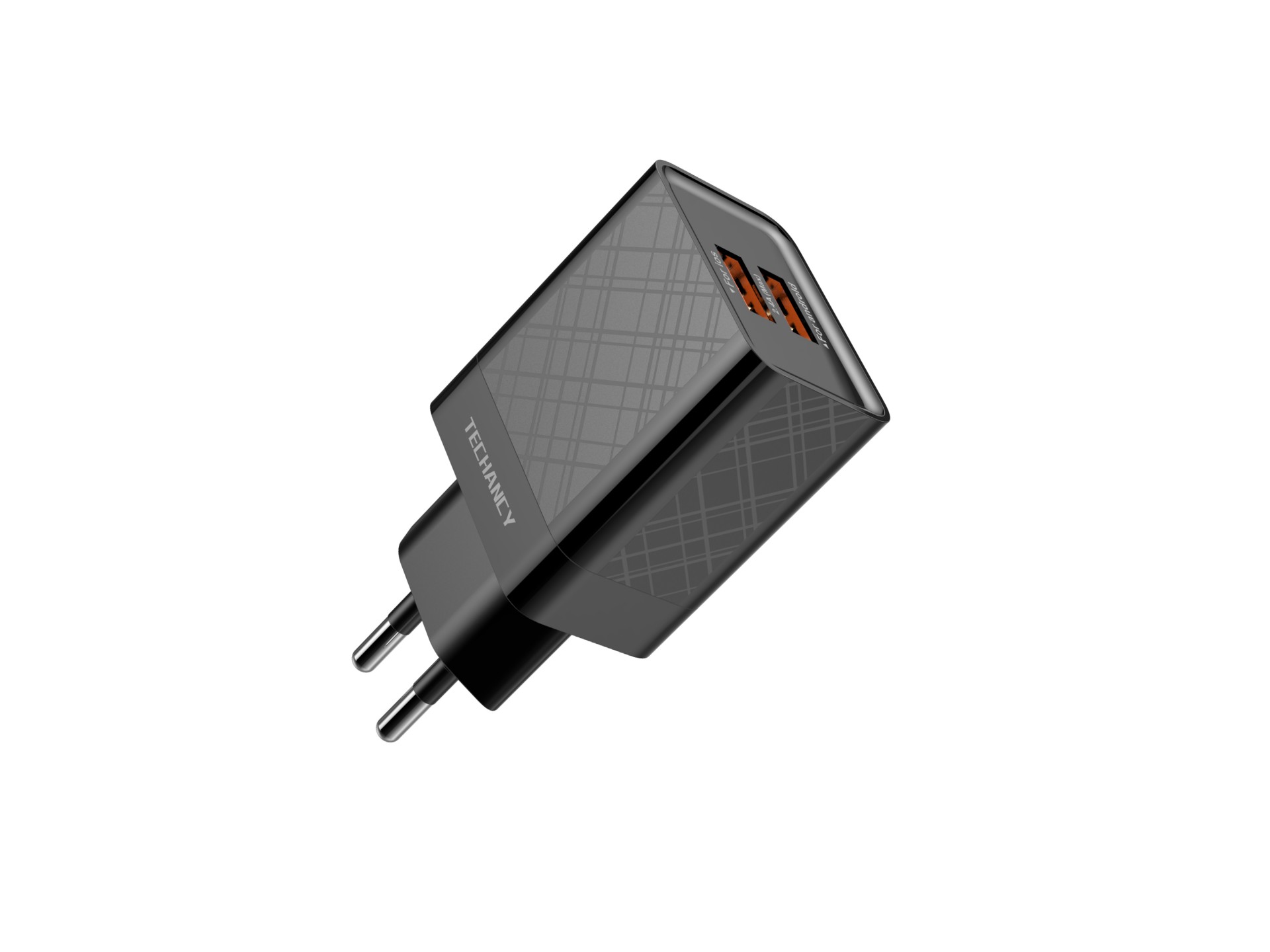 Cargador USB Techancy 2.4A Negro TA2758, 2 salidas USB, chip inteligente integrado, carga simult