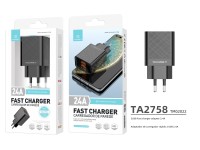 Cargador USB Techancy 2.4A Negro TA2758, 2 salidas USB, chip inteligente integrado, carga simult Cargador USB Techancy 2.4A Negro TA2758, 2 salidas USB, chip inteligente integrado, carga simult
