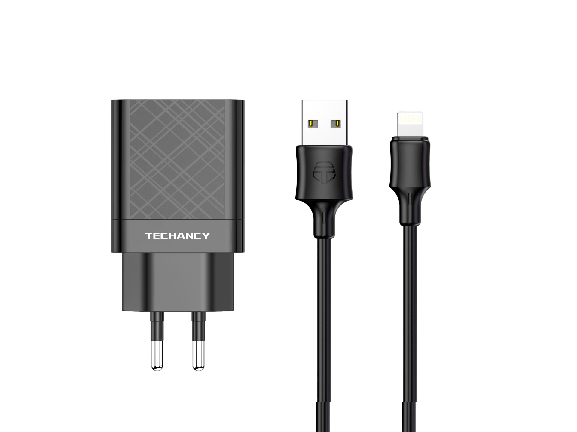 Techancy Carregador Usb 2.4A Preto TA2759, Kit De Cabos Ip7/X/11-14, 1m 2.4A, Chip Inteligente Inco