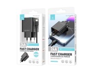 Techancy Carregador Usb 2.4A Preto  TA2759, Kit De Cabos Ip7/X/11-14, 1m 2.4A, Chip Inteligente Inco