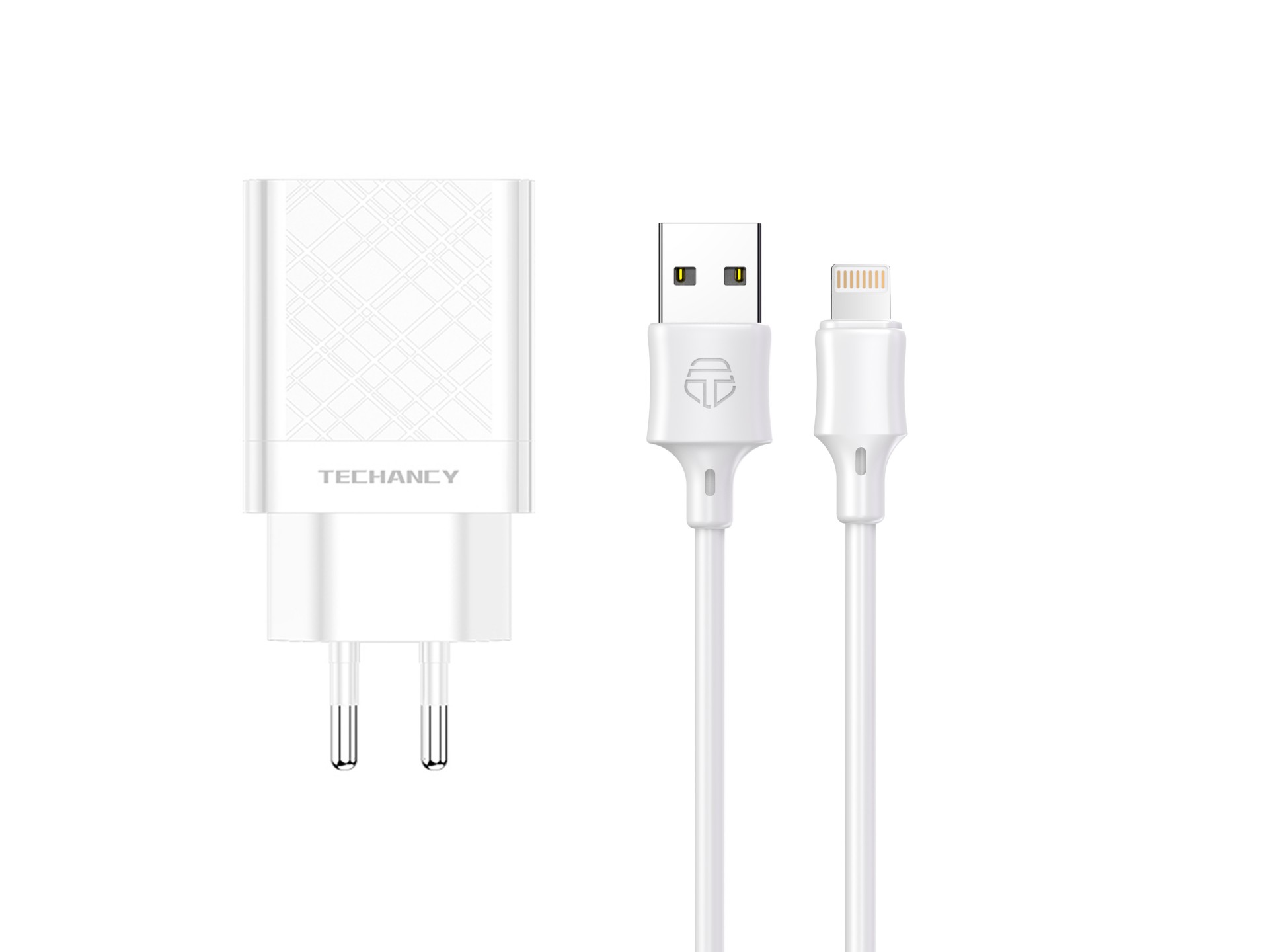 Techancy Carregador Usb 2.4A Branco TA2759, Kit De Cabos Ip7/X/11-14, 1m 2.4A, Chip Inteligente Inc