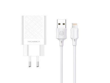 Cargador USB Techancy 2,4 A blanco TA2759, kit de cable IP7/X/11-14, 1 m 2,4 A, chip inteligente inc