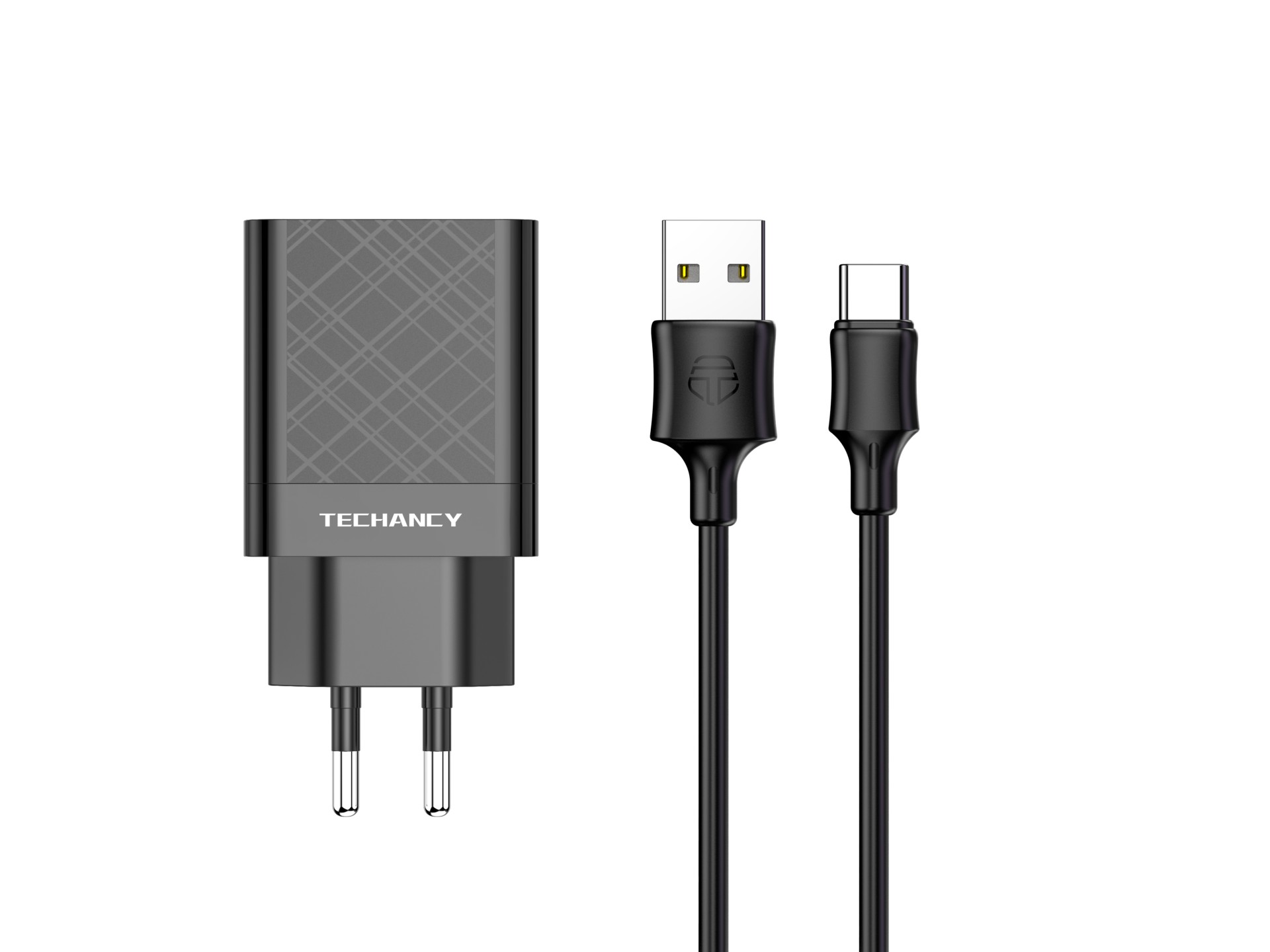 Techancy Usb Charger 2.4A Black TA2761, USB-TYPE C Cable Kit, 1m 2.4A, Built-in Smart Chip.