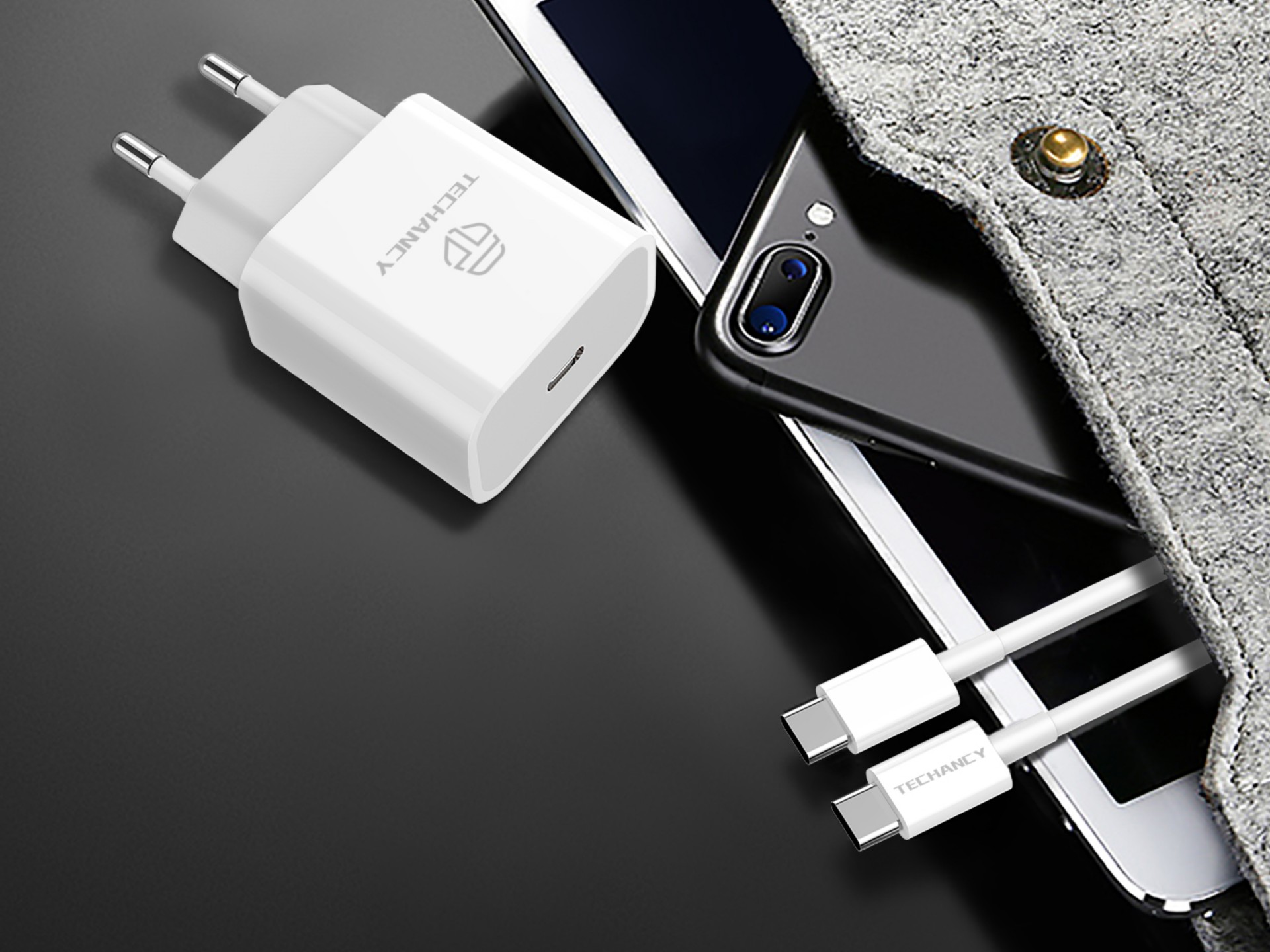 Techancy 18W PD Charger TA2786, USB-C to Lightning Cable Set, 3A Fast Charging, Compact and Portable