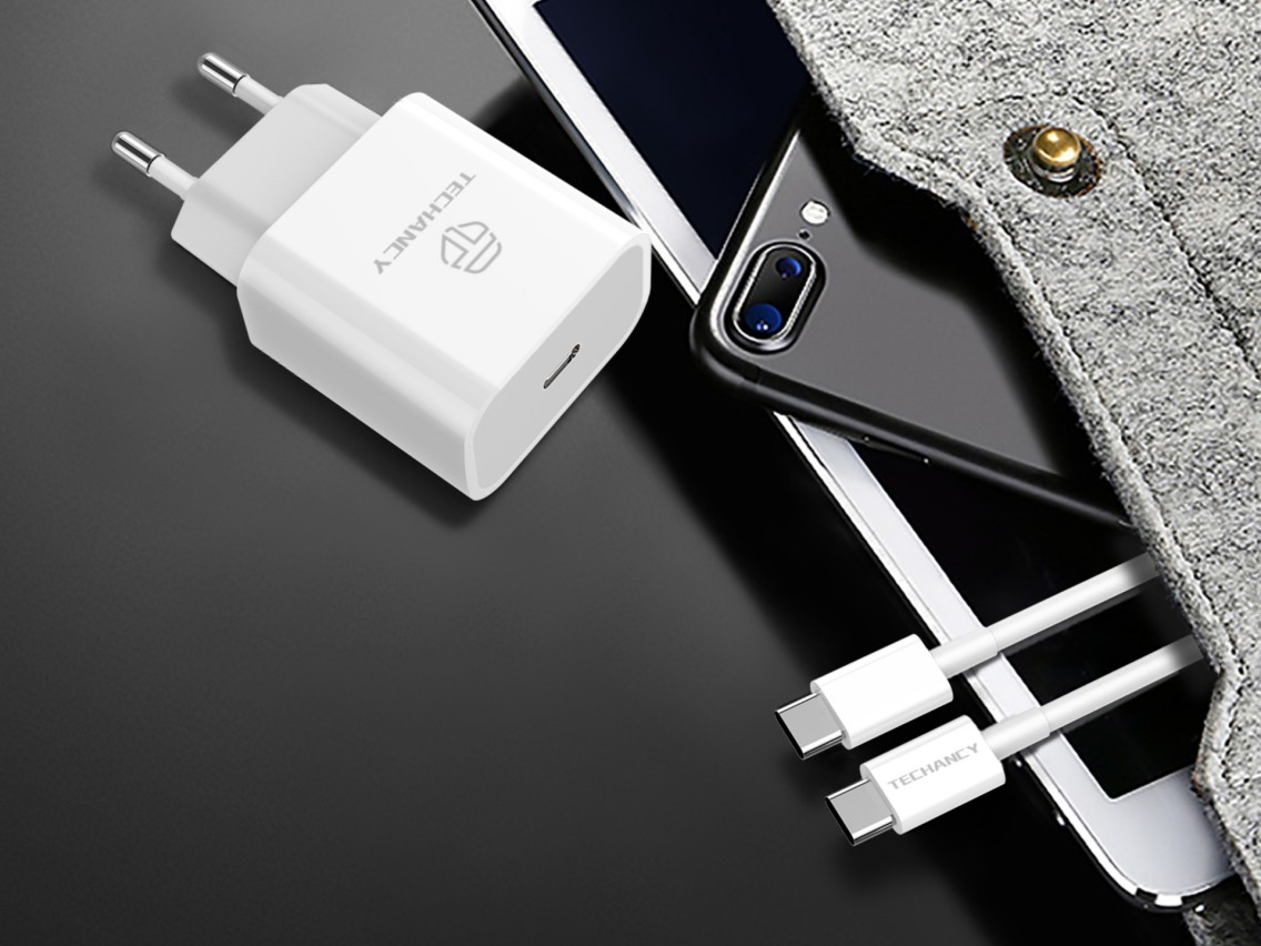 Techancy 18W PD Charger TA2786, USB-C to Lightning Cable Set, 3A Fast Charging, Compact and Portable