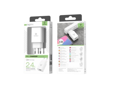 Techancy Carregador De Telem�vel Branco  TA2771, Sa�da Usb 5v-2.4a, Compat�vel Com Samsung, Huawei, 