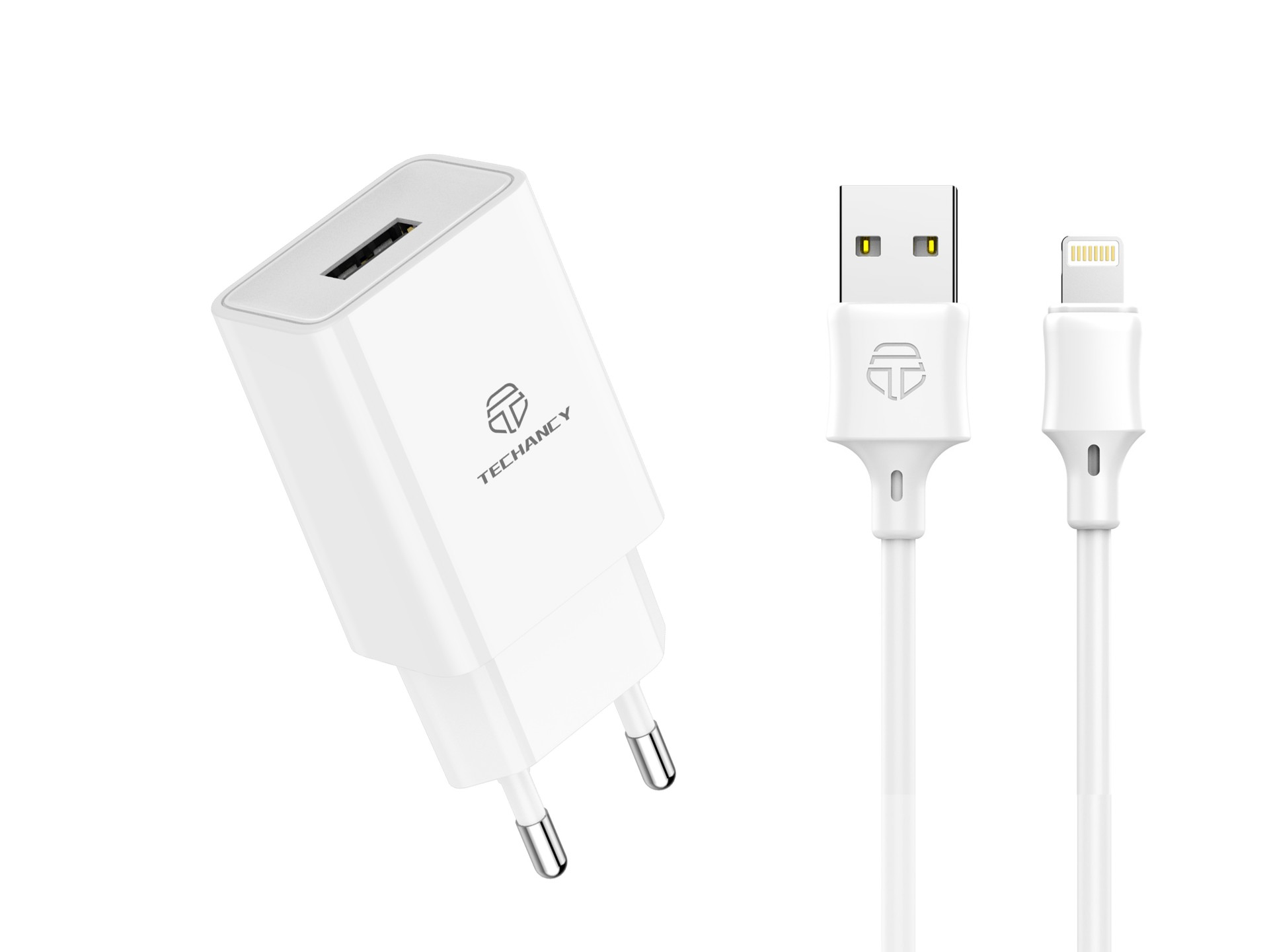 Techancy White Mobile Phone Charger TA2787, USB Output 5V-2.4A Charging, USB-IP Cable Charger Set 1m