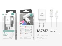 Techancy White Mobile Phone Charger TA2787, USB Output 5V-2.4A Charging, USB-IP Cable Charger Set 1m Techancy White Mobile Phone Charger TA2787, USB Output 5V-2.4A Charging, USB-IP Cable Charger Set 1m
