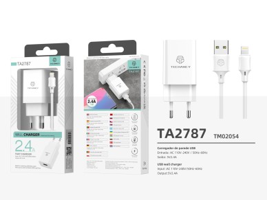Techancy Carregador De Telemóvel Branco TA2787, Saída Usb 5v-2.4a Carregamento, Conjunto De Carrega Techancy Carregador De Telemóvel Branco TA2787, Saída Usb 5v-2.4a Carregamento, Conjunto De Carrega