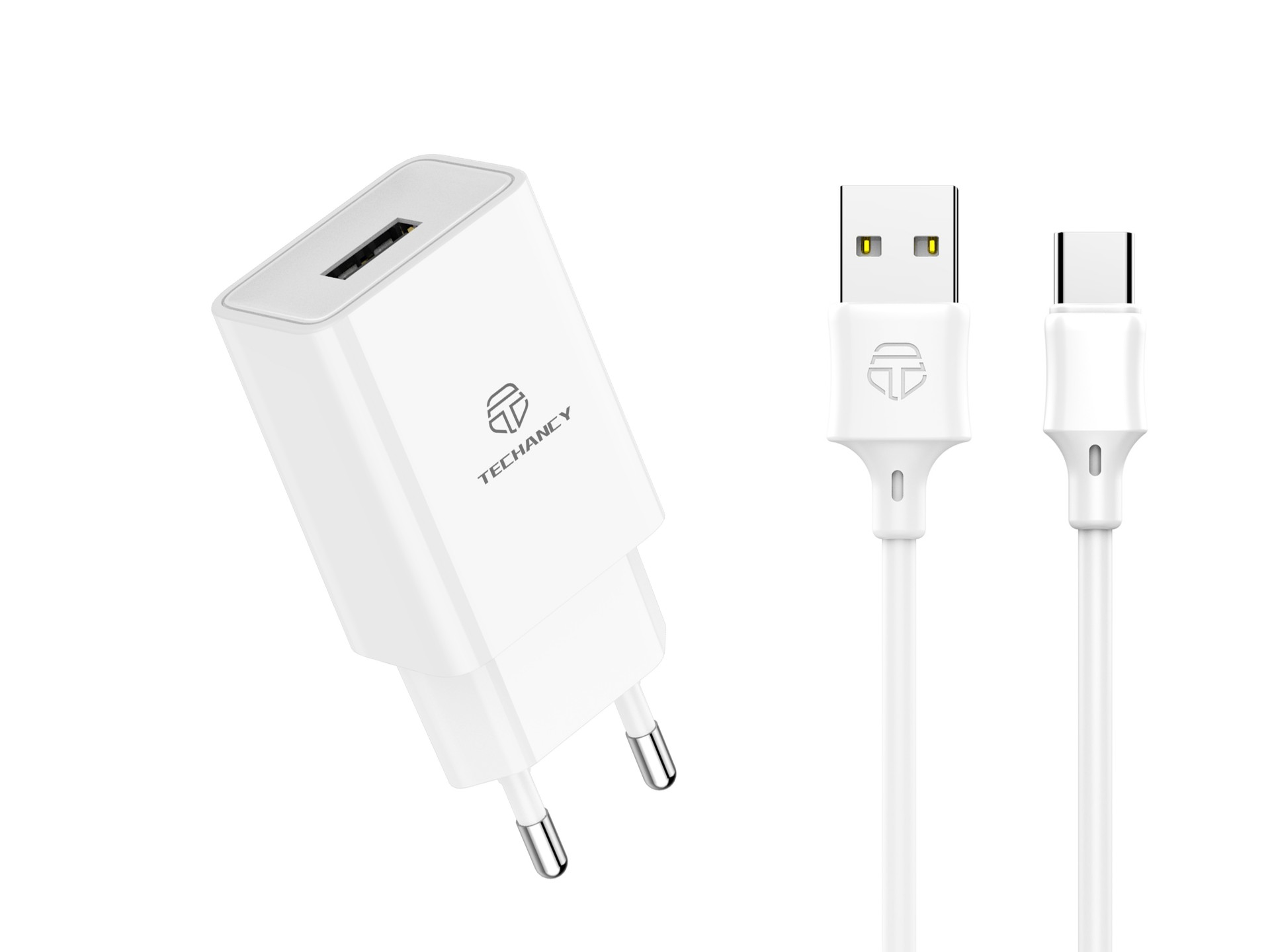 Techancy White Mobile Phone Charger TA2788, USB Output 5V-2.4A Charging, USB Type-C Cable Charger Se