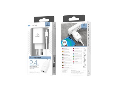Techancy Carregador De Telem�vel Branco  TA2788, Sa�da Usb 5v-2.4a Carregamento, Cabo Usb-Tipo C Con