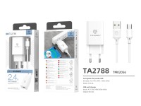 Techancy White Mobile Phone Charger TA2788, USB Output 5V-2.4A Charging, USB Type-C Cable Charger Se Techancy White Mobile Phone Charger TA2788, USB Output 5V-2.4A Charging, USB Type-C Cable Charger Se