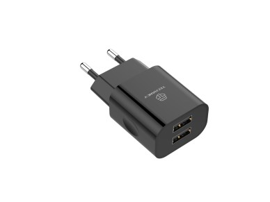 Techancy TA2772 Black USB Wall Charger, 5V-2.4A 2USB Charging Compatible with Different Device Needs