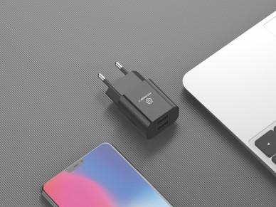 Techancy TA2772 Black USB Wall Charger, 5V-2.4A 2USB Charging Compatible with Different Device Needs