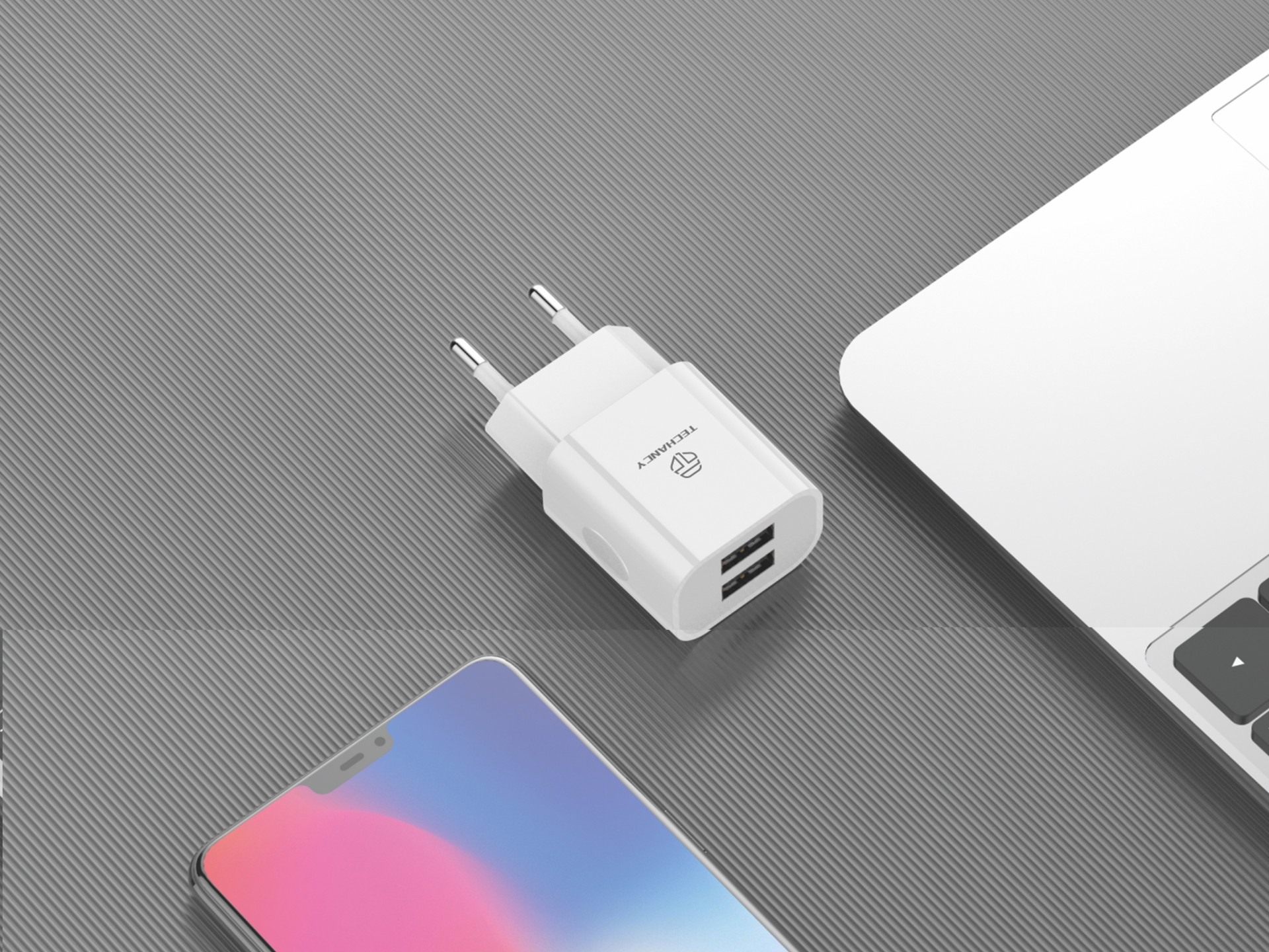 Techancy TA2772 White USB Wall Charger, 5V-2.4A 2USB Charging Compatible with Different Device Needs
