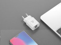 Techancy TA2772 White USB Wall Charger, 5V-2.4A 2USB Charging Compatible with Different Device Needs