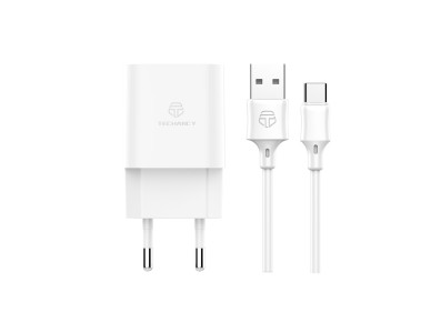 Cargador de pared Techancy 2USB blanco TA2791, carga de 5 V-2,4 A, cable USB tipo C de 1 m, compatib
