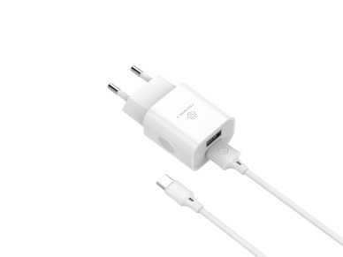 Cargador de pared Techancy 2USB blanco TA2791, carga de 5 V-2,4 A, cable USB tipo C de 1 m, compatib