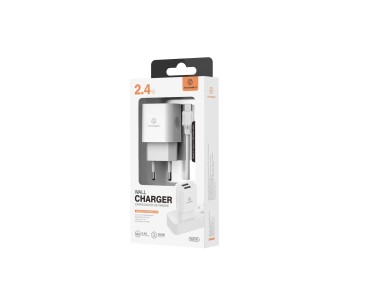 Cargador de pared Techancy 2USB blanco TA2791, carga de 5 V-2,4 A, cable USB tipo C de 1 m, compatib