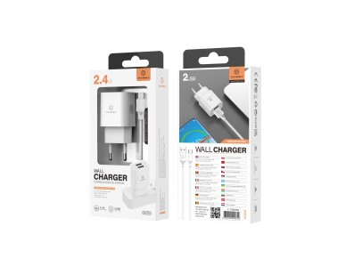 Cargador de pared Techancy 2USB blanco TA2791, carga de 5 V-2,4 A, cable USB tipo C de 1 m, compatib