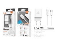Techancy 2USB Wall Charger White TA2791, 5V-2.4A Charging, 1m USB-Type-C Cable Set, Supports USB-C M Techancy 2USB Wall Charger White TA2791, 5V-2.4A Charging, 1m USB-Type-C Cable Set, Supports USB-C M