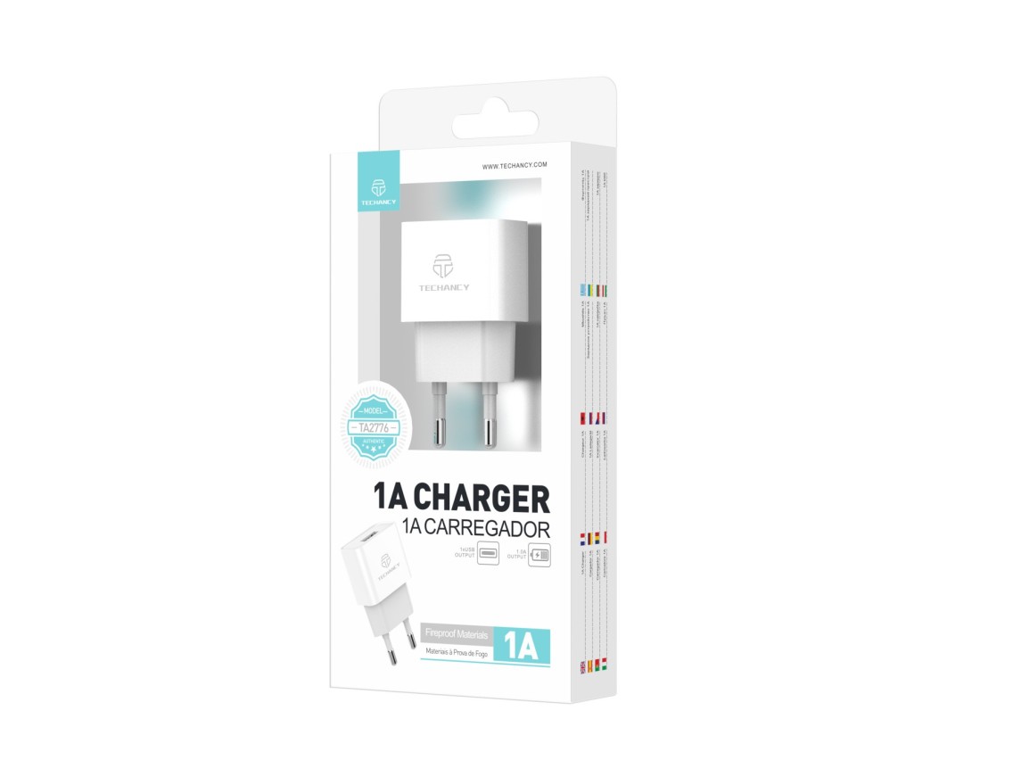 Techancy TA2776 White USB Mobile Phone Charger, 5V-1A Stable Charging Output, Compatible with Multip