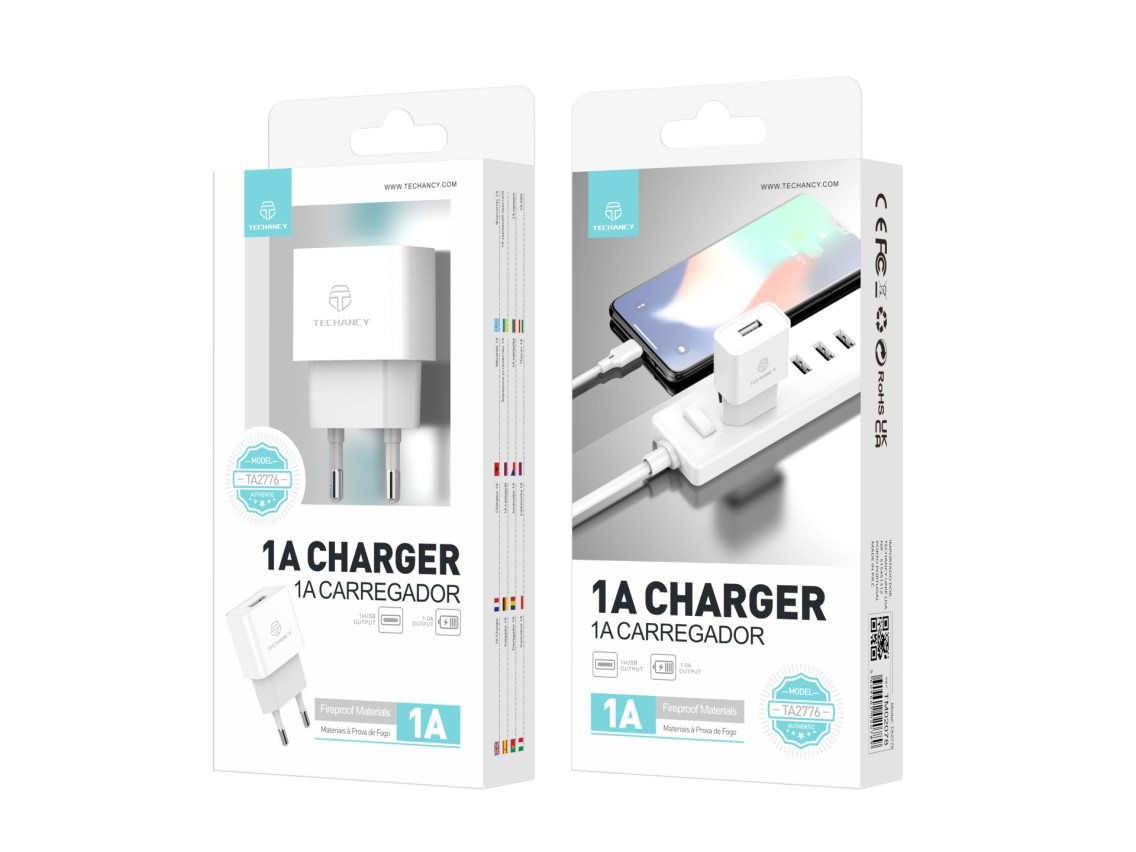 Techancy TA2776 White USB Mobile Phone Charger, 5V-1A Stable Charging Output, Compatible with Multip