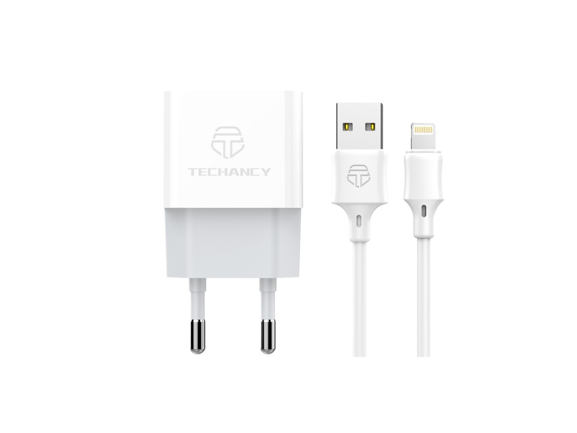 Techancy White TA2776 USB Mobile Phone Charger, Stable Charging 5V-1A With 1m USB-Lightning Cable Se