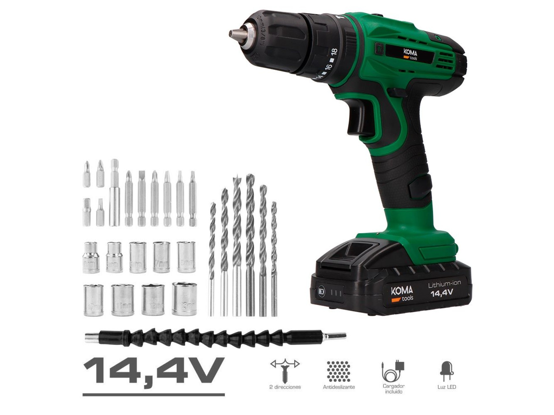 Kit berbequim percutor/aparafusadora 14,4v com bateria, carregador e 28 acessórios