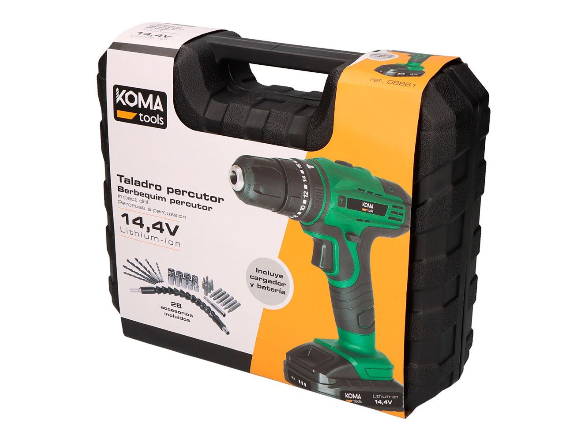 Kit berbequim percutor/aparafusadora 14,4v com bateria, carregador e 28 acessórios