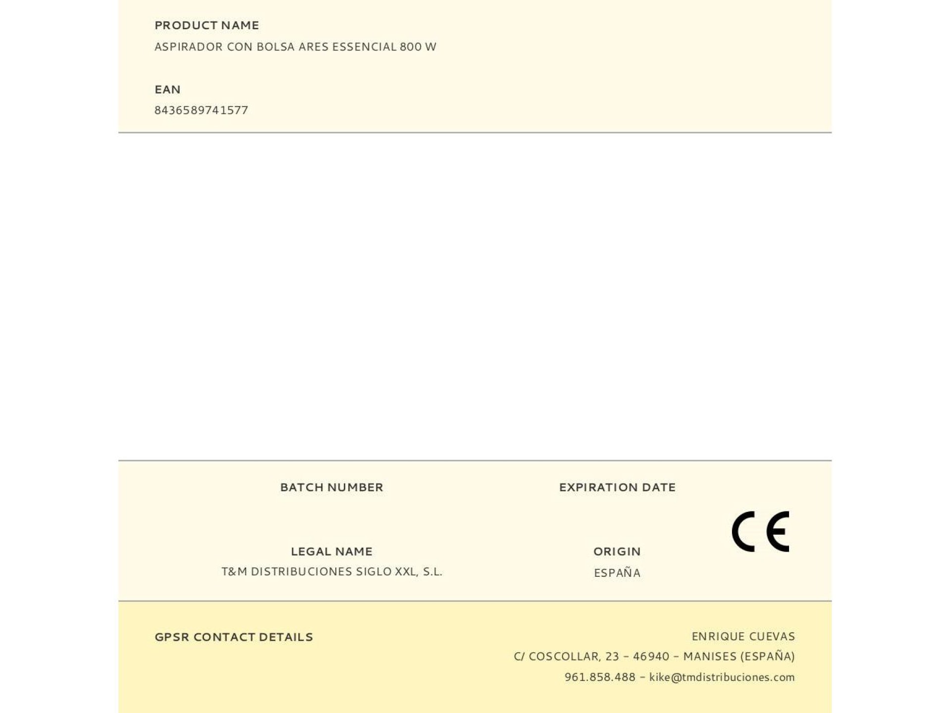 Ares essential 800 w bag vacuum cleaner