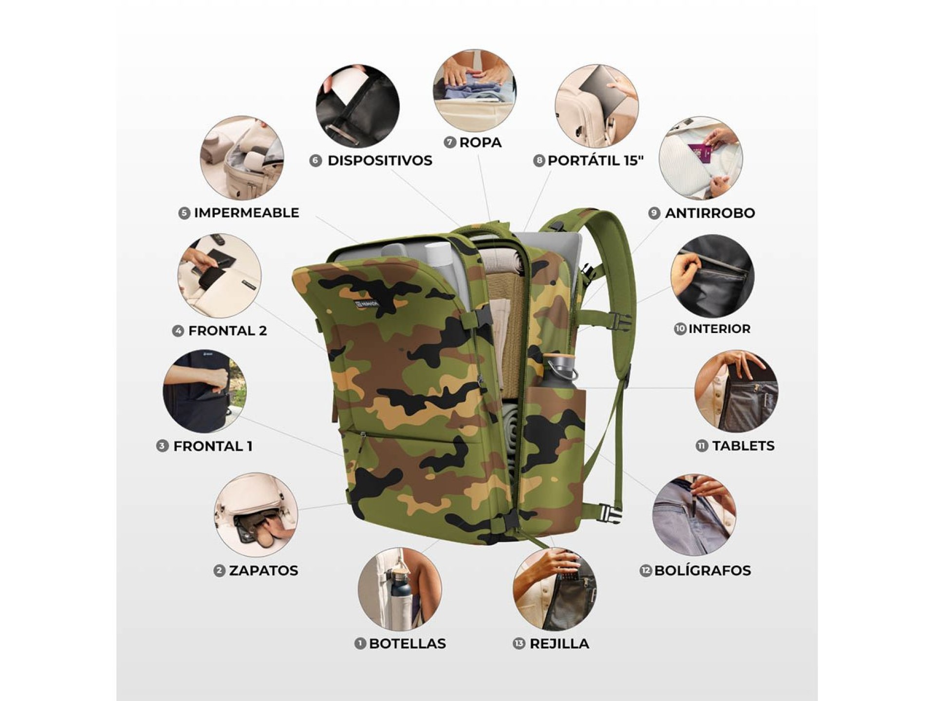 Mochila de 20 l explorer backpack b40 40 x 25 x 20 cm. estampado camuflaje