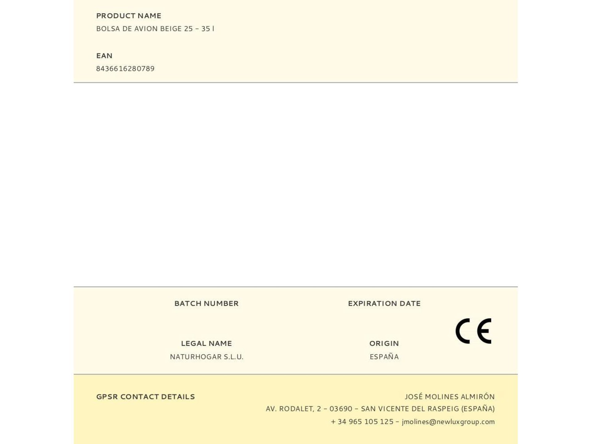 Bolsa de avion beige 25 - 35 l