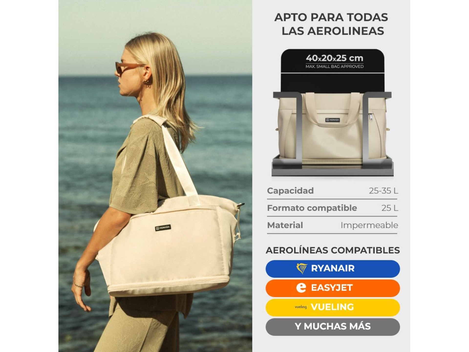 Bolsa de avion beige 25 - 35 l